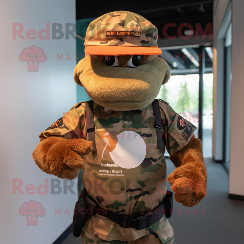 Rust Marine Recon mascot costume character dressed with a Poplin Shirt and Headbands