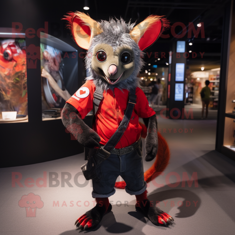 Red Aye-Aye mascot costume character dressed with a Jeggings and Belts