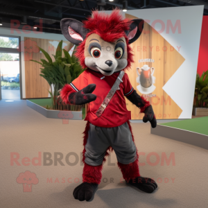 Red Aye-Aye mascot costume character dressed with a Jeggings and Belts
