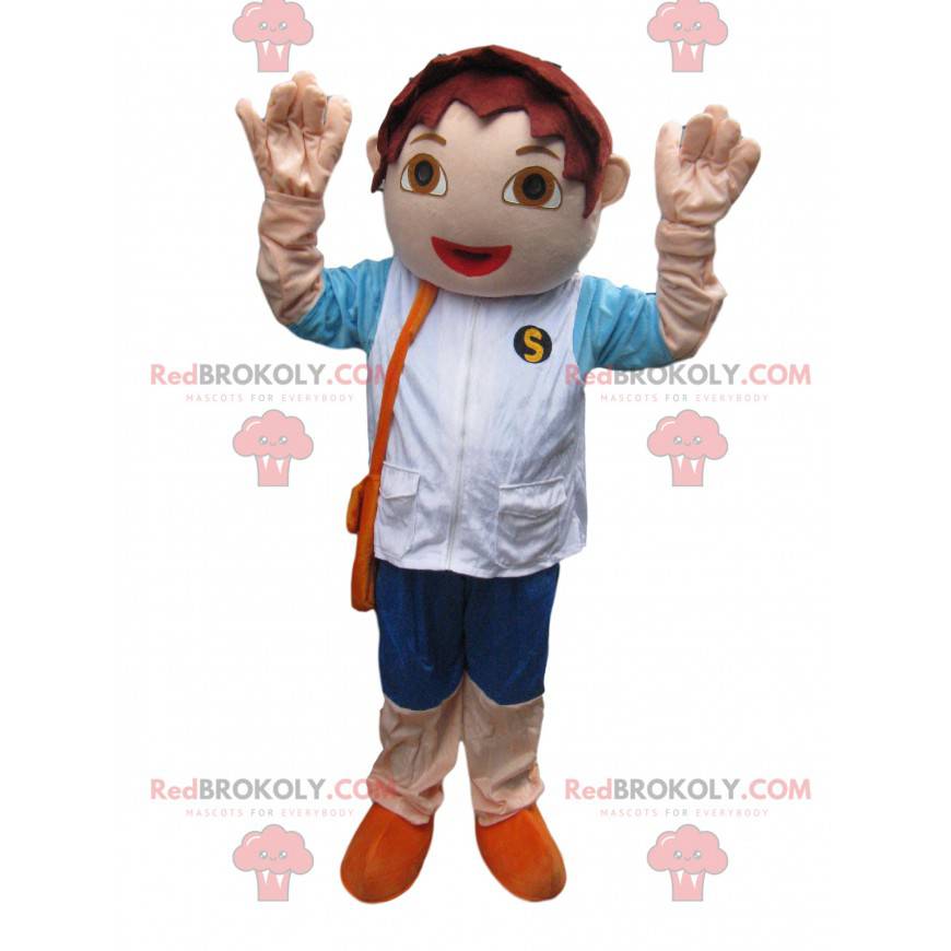 Kleine bruine jongen mascotte. Bruin jongenskostuum - Kleine bruine jongen mascotte. Bruin jongenskostuum -