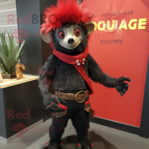 Red Aye-Aye mascot costume character dressed with a Jeggings and Belts