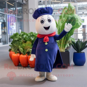 Navy Radish mascot costume character dressed with a Bootcut Jeans and Scarf clips