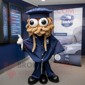 Navy Fried Calamari mascot costume character dressed with a Pencil Skirt and Cufflinks