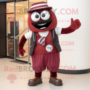 Maroon Basketball Ball mascot costume character dressed with a Waistcoat and Cummerbunds