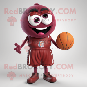 Maroon Basketball Ball mascot costume character dressed with a Waistcoat and Cummerbunds