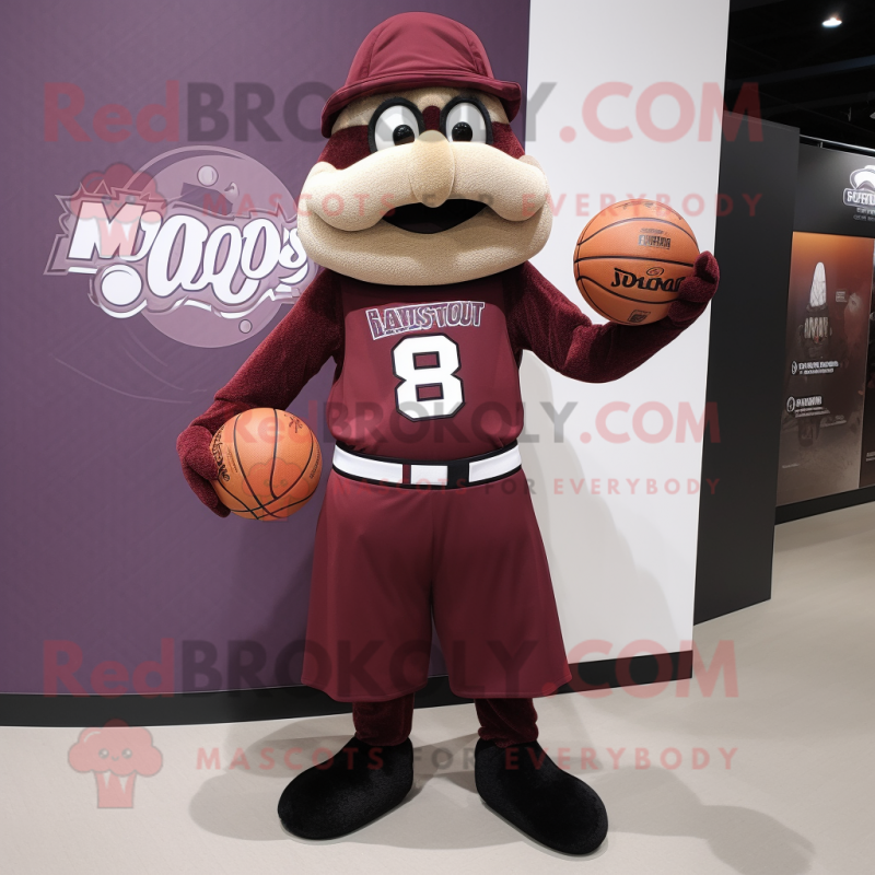 Maroon Basketball Ball mascot costume character dressed with a Waistcoat and Cummerbunds Maroon Basketball Ball mascot costume character dressed with a Waistcoat and Cummerbunds