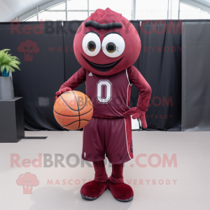 Maroon Basketball Ball mascot costume character dressed with a Waistcoat and Cummerbunds