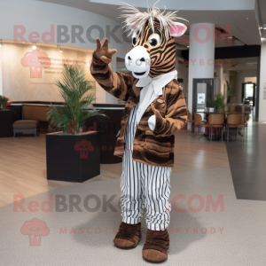 Brown Zebra mascot costume character dressed with a Dress Shirt and Cummerbunds