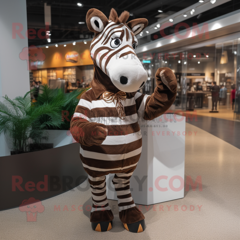 Brown Zebra mascot costume character dressed with a Dress Shirt and Cummerbunds