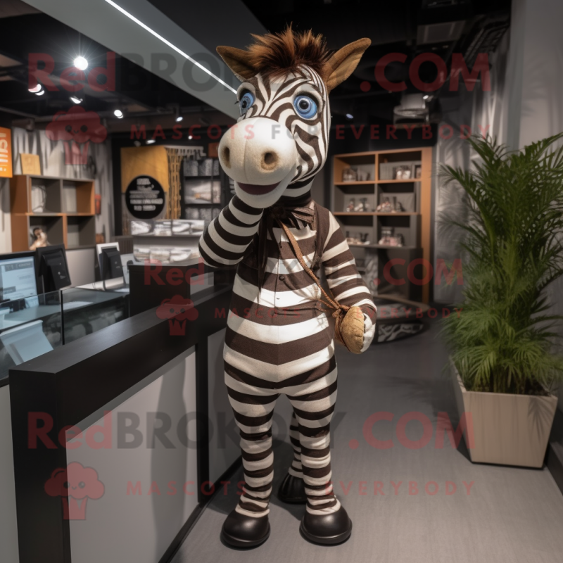 Brown Zebra mascot costume character dressed with a Dress Shirt and Cummerbunds
