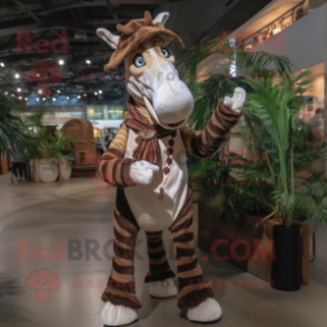 Brown Zebra mascot costume character dressed with a Dress Shirt and Cummerbunds