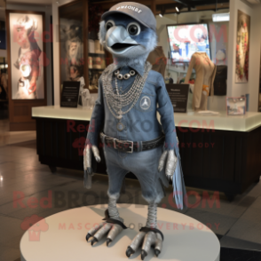 Silver Crow mascot costume character dressed with a Bootcut Jeans and Necklaces
