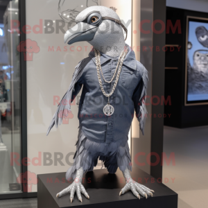 Silver Crow mascot costume character dressed with a Bootcut Jeans and Necklaces