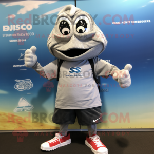 Silver Cod mascot costume character dressed with a Board Shorts and Shoe laces