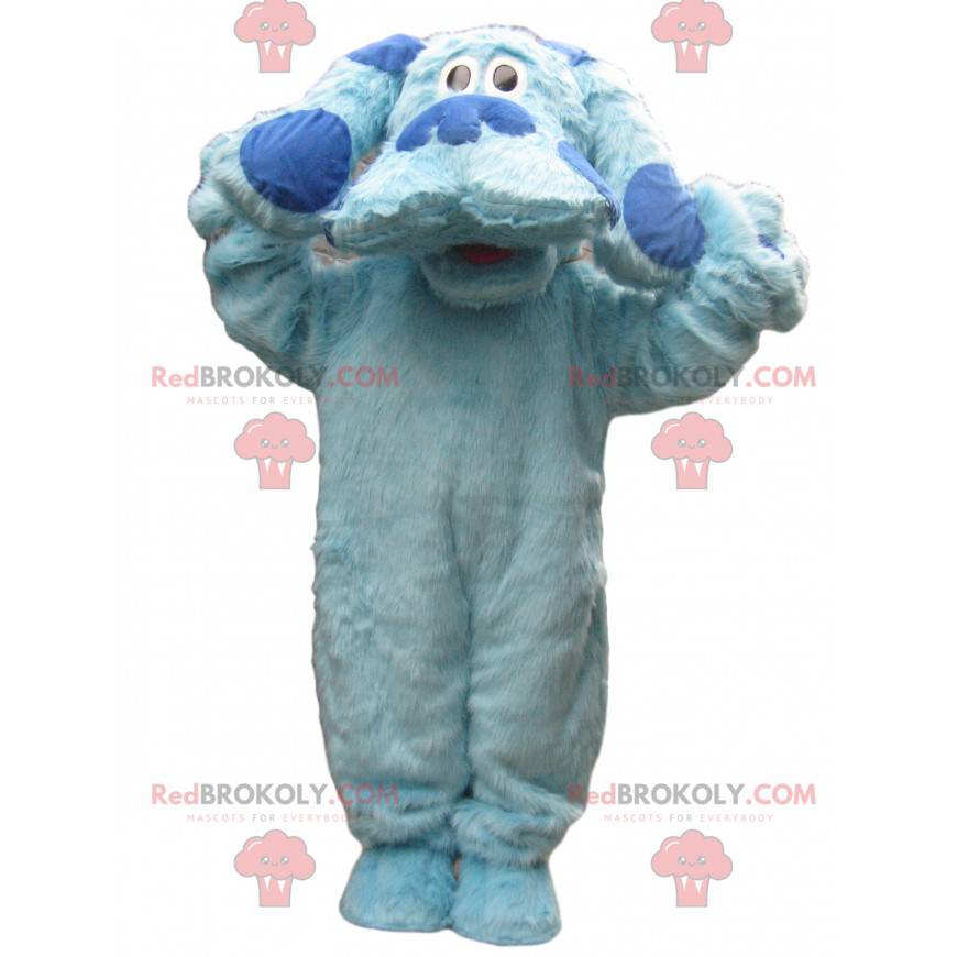 Big blue dog mascot with a sad look - Redbrokoly.com