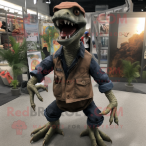 nan Velociraptor mascot costume character dressed with a Overalls and Messenger bags