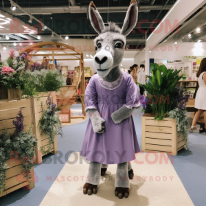 Lavender Donkey mascot costume character dressed with a Midi Dress and Belts