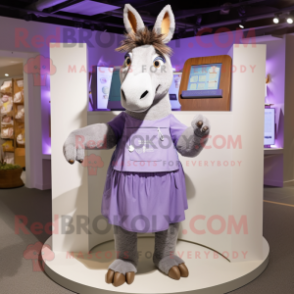 Lavender Donkey mascot costume character dressed with a Midi Dress and Belts