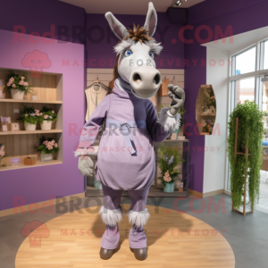 Lavender Donkey mascot costume character dressed with a Midi Dress and Belts