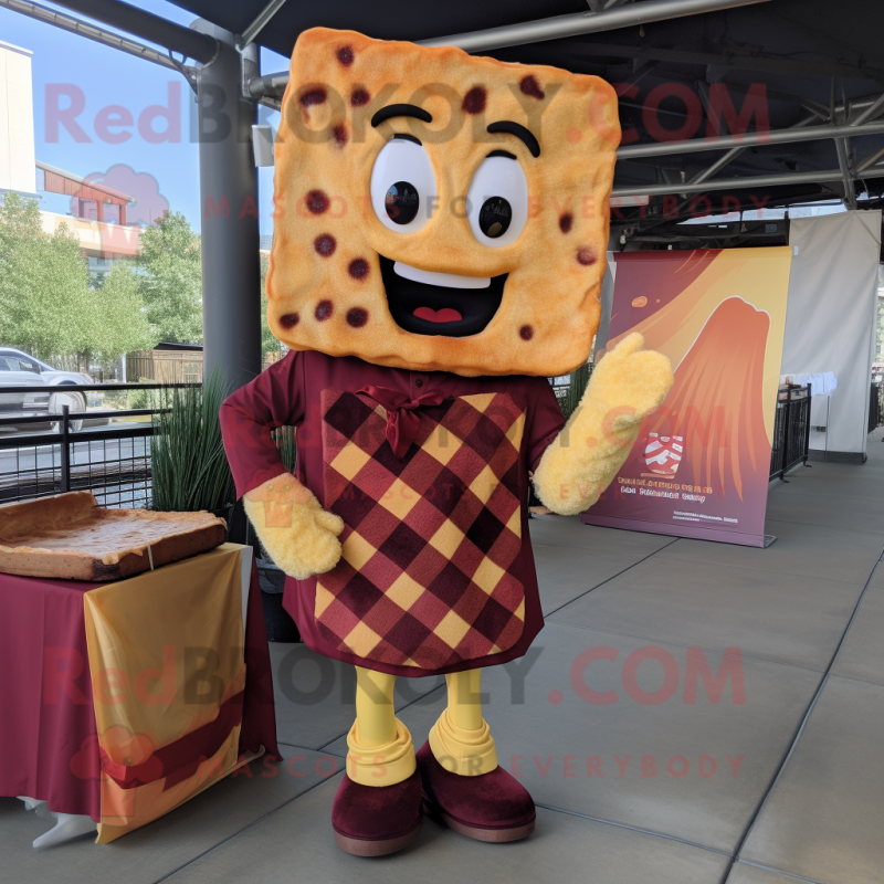 Maroon Grilled Cheese Sandwich mascot costume character dressed with a Flannel Shirt and Ties