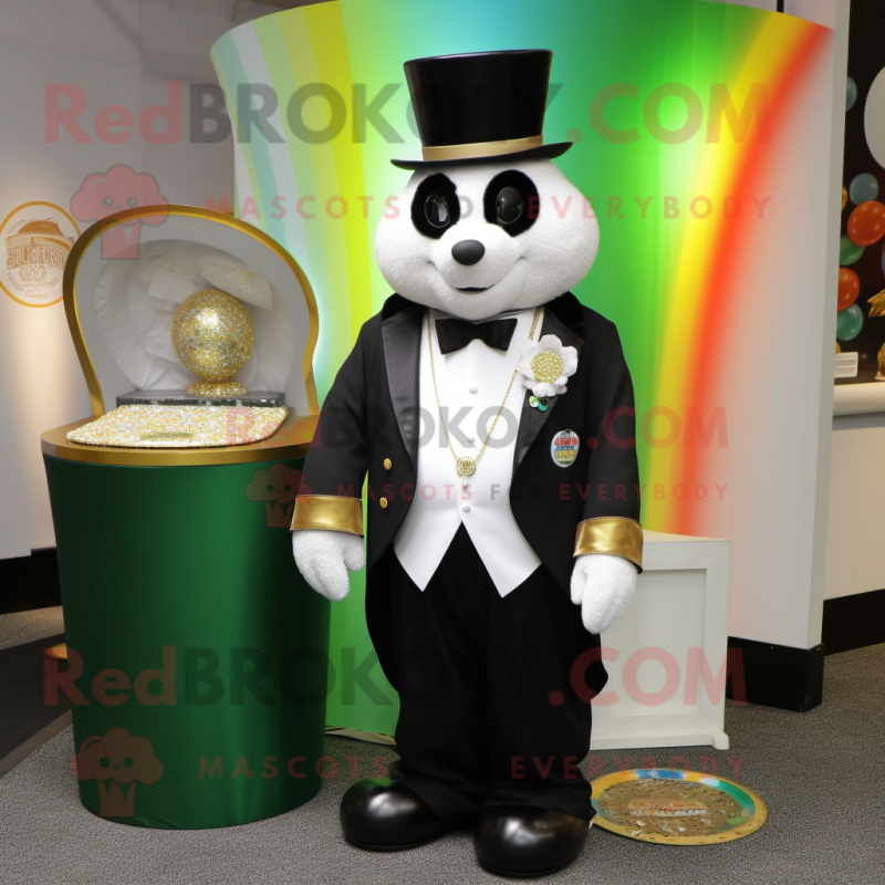 White Pot Of Gold mascot costume character dressed with a Tuxedo and Keychains White Pot Of Gold mascot costume character dressed with a Tuxedo and Keychains
