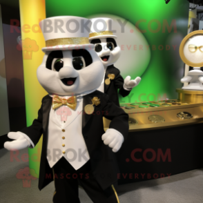 White Pot Of Gold mascot costume character dressed with a Tuxedo and Keychains
