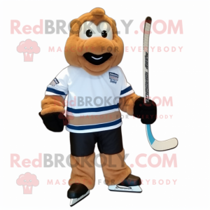 Beige Ice Hockey Stick mascot costume character dressed with a Cover-up and Shoe laces