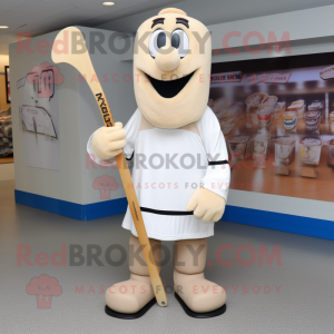 Beige Ice Hockey Stick mascot costume character dressed with a Cover-up and Shoe laces