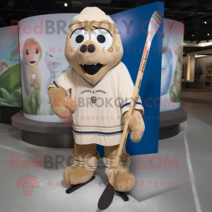Beige Ice Hockey Stick mascot costume character dressed with a Cover-up and Shoe laces