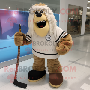 Beige Ice Hockey Stick mascot costume character dressed with a Cover-up and Shoe laces