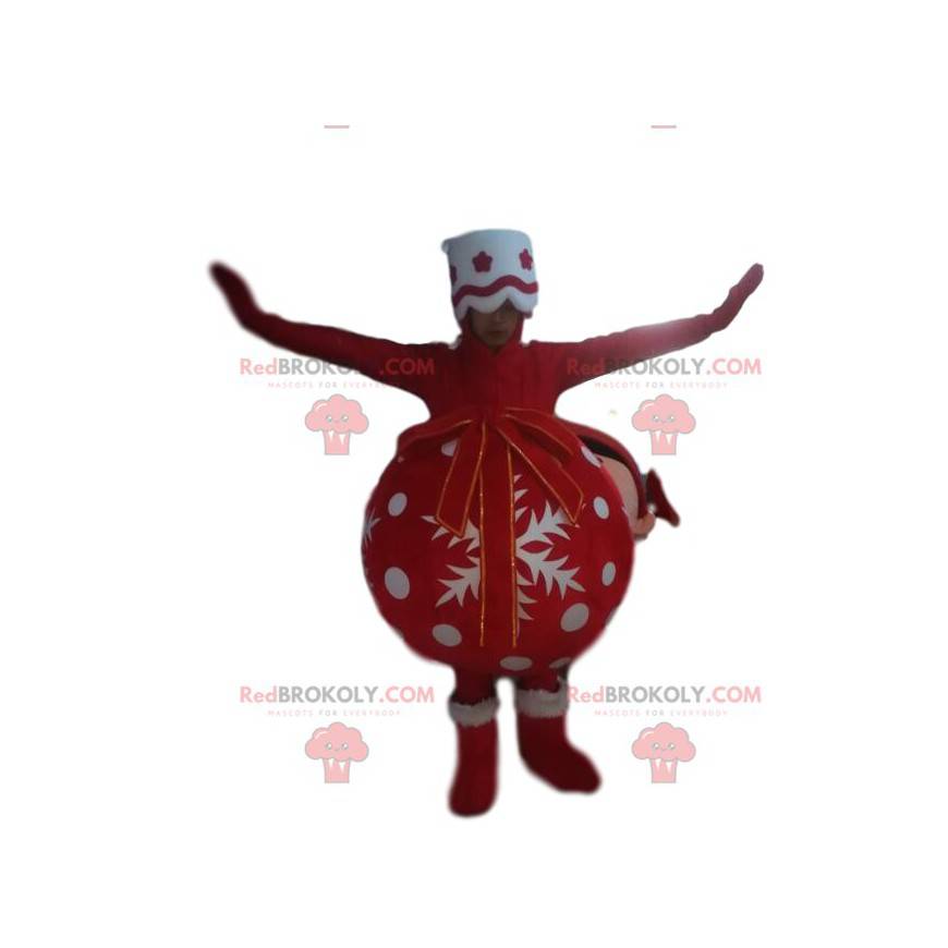 Maskot červené a bílé vánoční koule - Redbrokoly.com