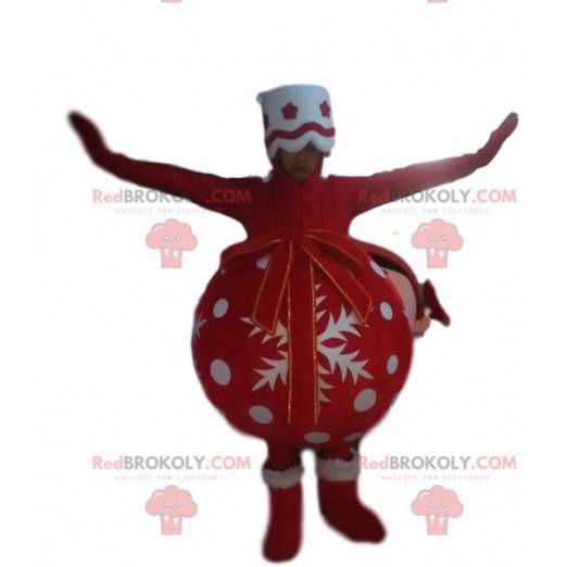 Mascote da bola de natal vermelha e branca - Redbrokoly.com