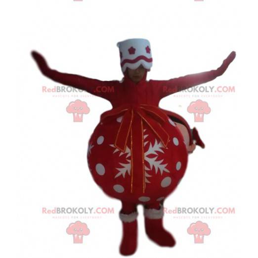 Mascotte de boule de Noël rouge et blanche - Redbrokoly.com