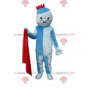 Original blå karakter maskot med en liten rød krone -