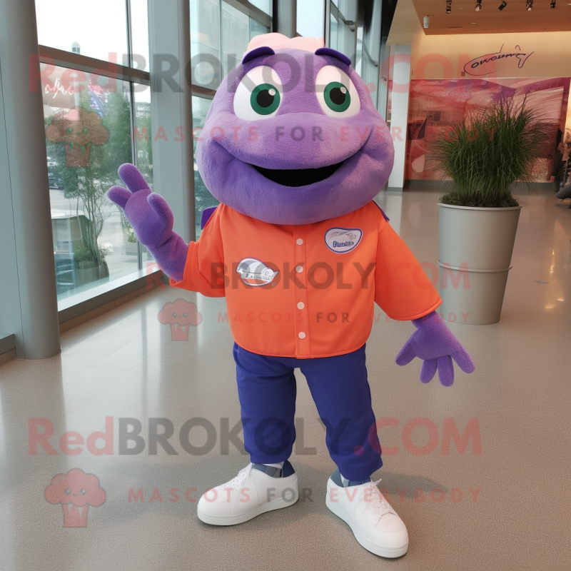 Lavender Salmon mascot costume character dressed with a Polo Shirt and Shoe clips Lavender Salmon mascot costume character dressed with a Polo Shirt and Shoe clips