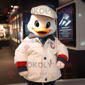 nan Swan mascot costume character dressed with a Bomber Jacket and Beanies