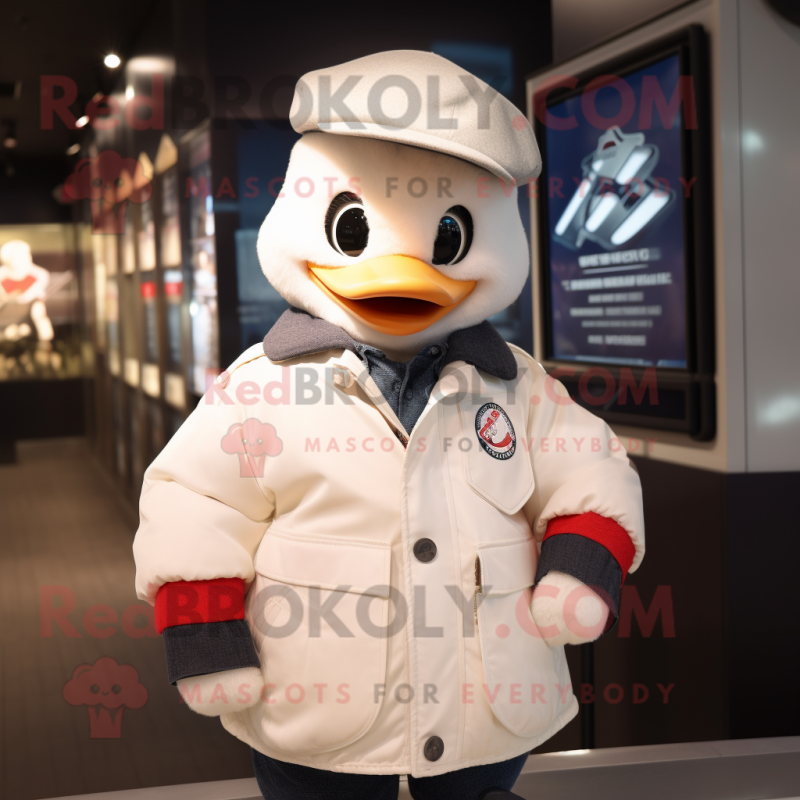 nan Swan mascot costume character dressed with a Bomber Jacket and Beanies