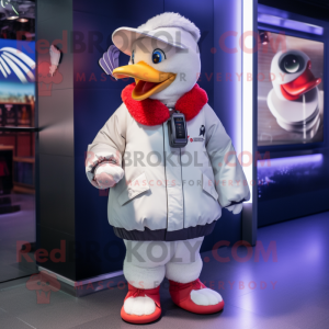 nan Swan mascot costume character dressed with a Bomber Jacket and Beanies