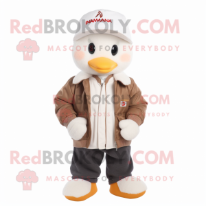 nan Swan mascot costume character dressed with a Bomber Jacket and Beanies