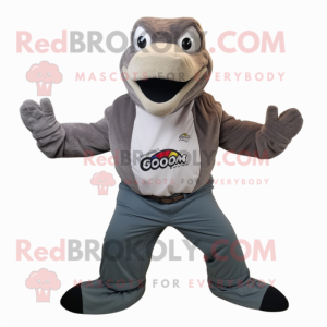 Gray Titanoboa mascot costume character dressed with a Henley Tee and Bow ties