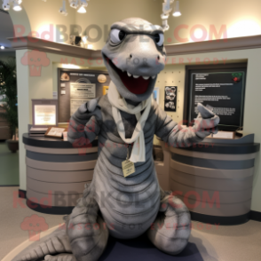 Gray Titanoboa mascot costume character dressed with a Henley Tee and Bow ties