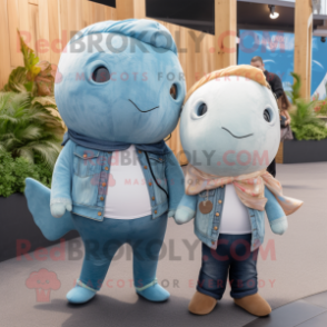 Tan Narwhal mascot costume character dressed with a Boyfriend Jeans and Necklaces