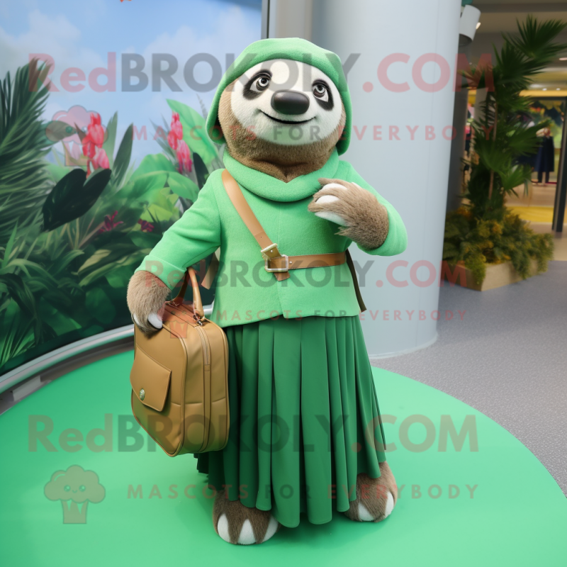 Green Sloth mascot costume character dressed with a Maxi Skirt and Handbags Green Sloth mascot costume character dressed with a Maxi Skirt and Handbags