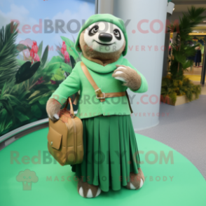Green Sloth mascot costume character dressed with a Maxi Skirt and Handbags