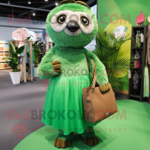 Green Sloth mascot costume character dressed with a Maxi Skirt and Handbags