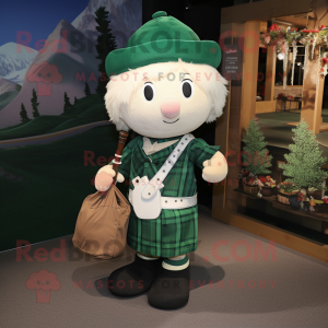 Forest Green Bagpipe mascot costume character dressed with a Blouse and Tote bags