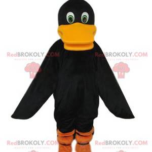 Mascote do pato preto com um grande bico laranja -