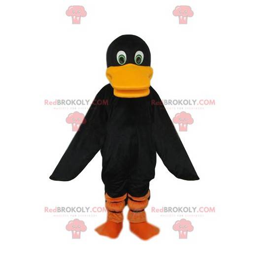Mascotte de canard noir avec un grand bec orange -