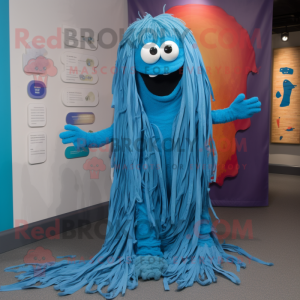 Blue Spaghetti mascot costume character dressed with a Tank Top and Scarves