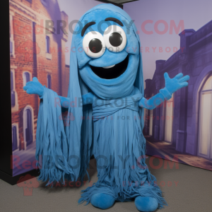 Blue Spaghetti mascot costume character dressed with a Tank Top and Scarves